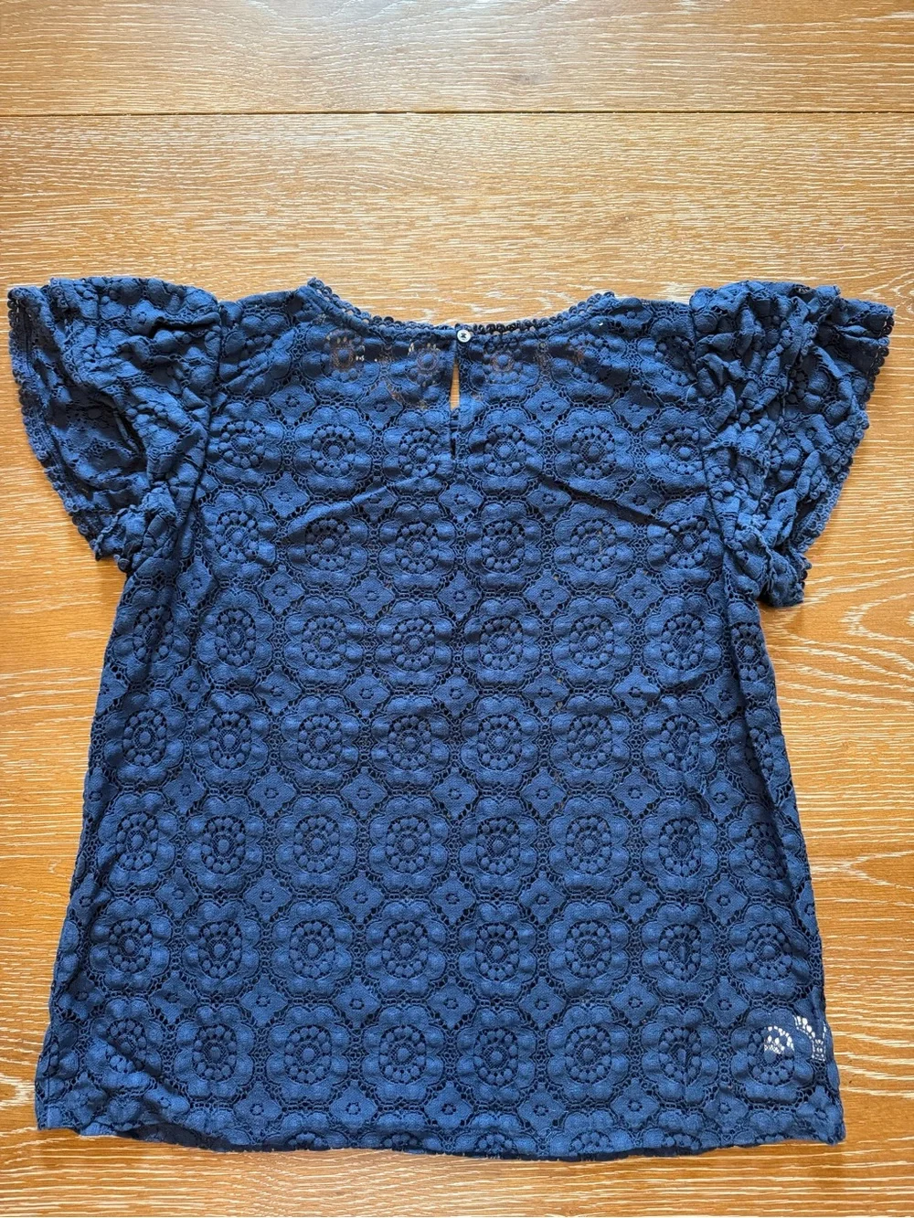 LOFT Navy Floral Lace Short-Sleeve Blouse